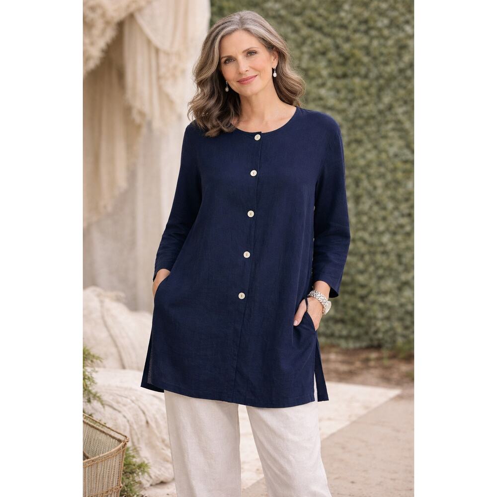 Coldwater Creek Tunic Top Women Large Petite Linen Rayon Lagenlook Boho Artsy